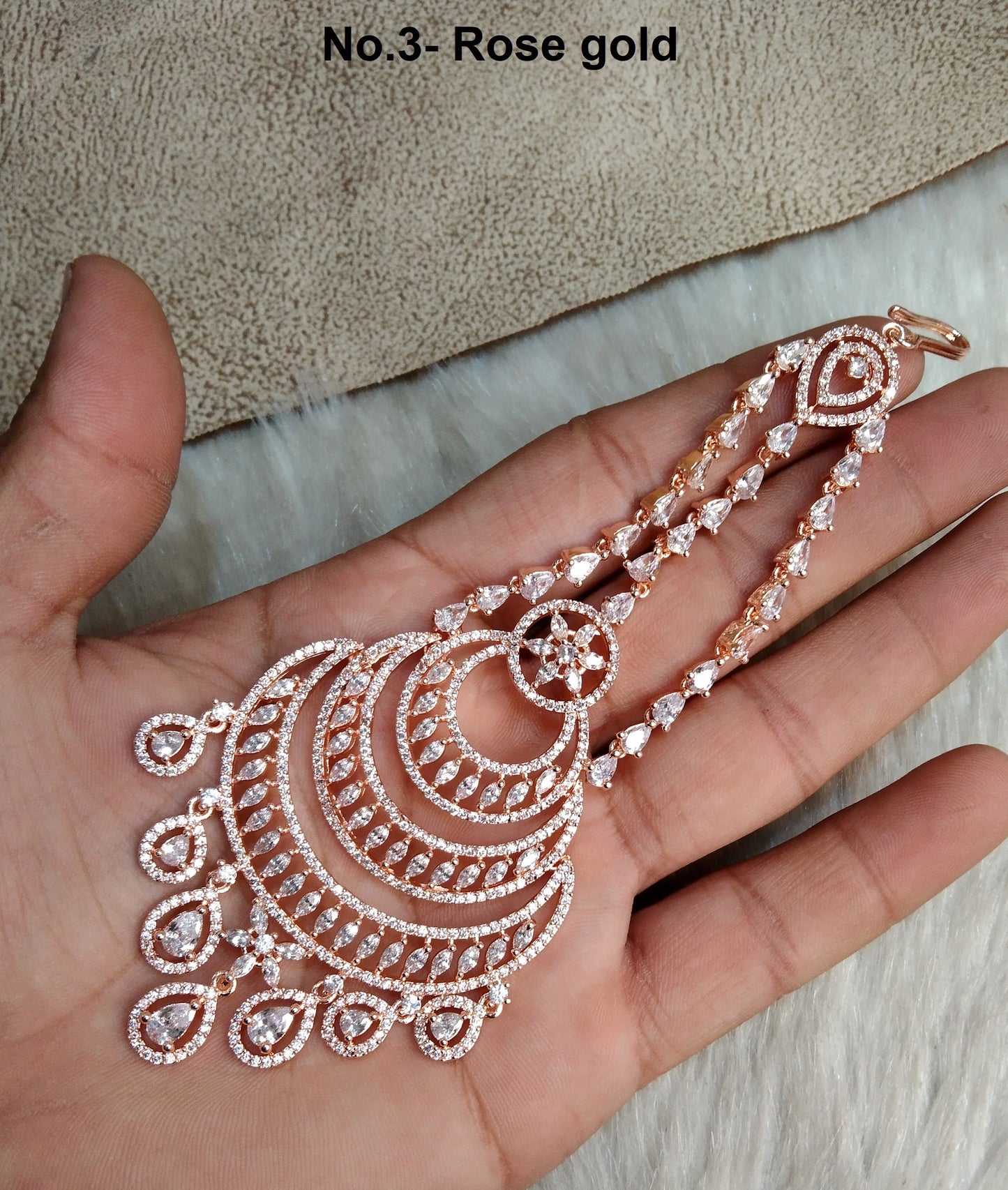 Passa Jhumar Jhoomer Headpiece Bridal Passa/Hijab Headpiece/Rose gold silver ad cz stones Indian Hair Jewellery/Pakistani Headpiece jewellery