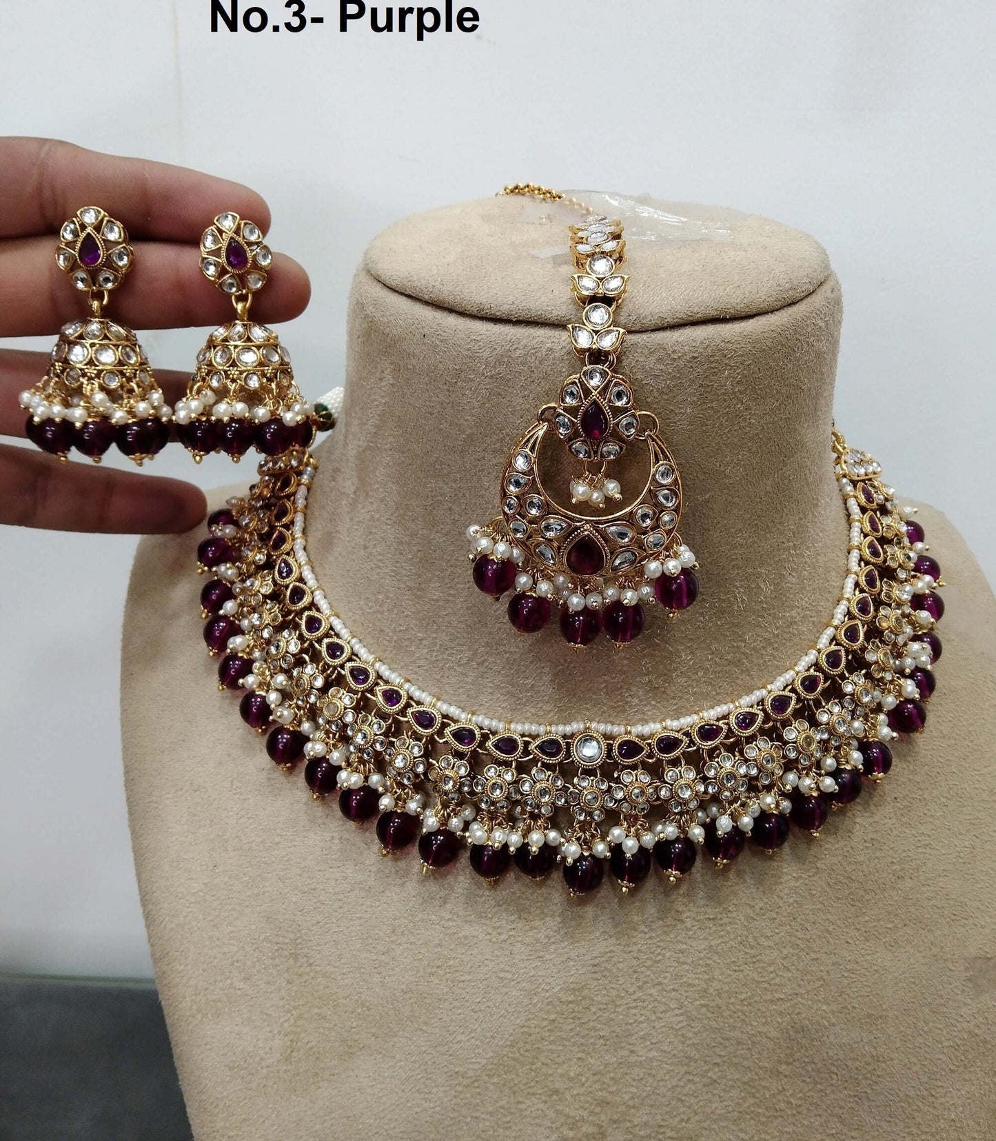 Indian Jewellery/ Gold Semi Bridal Kundan necklace Set Indian ruby, pink, peach , gajjri, skyblue, yellow, Peggy Wedding  Jewellery Necklace