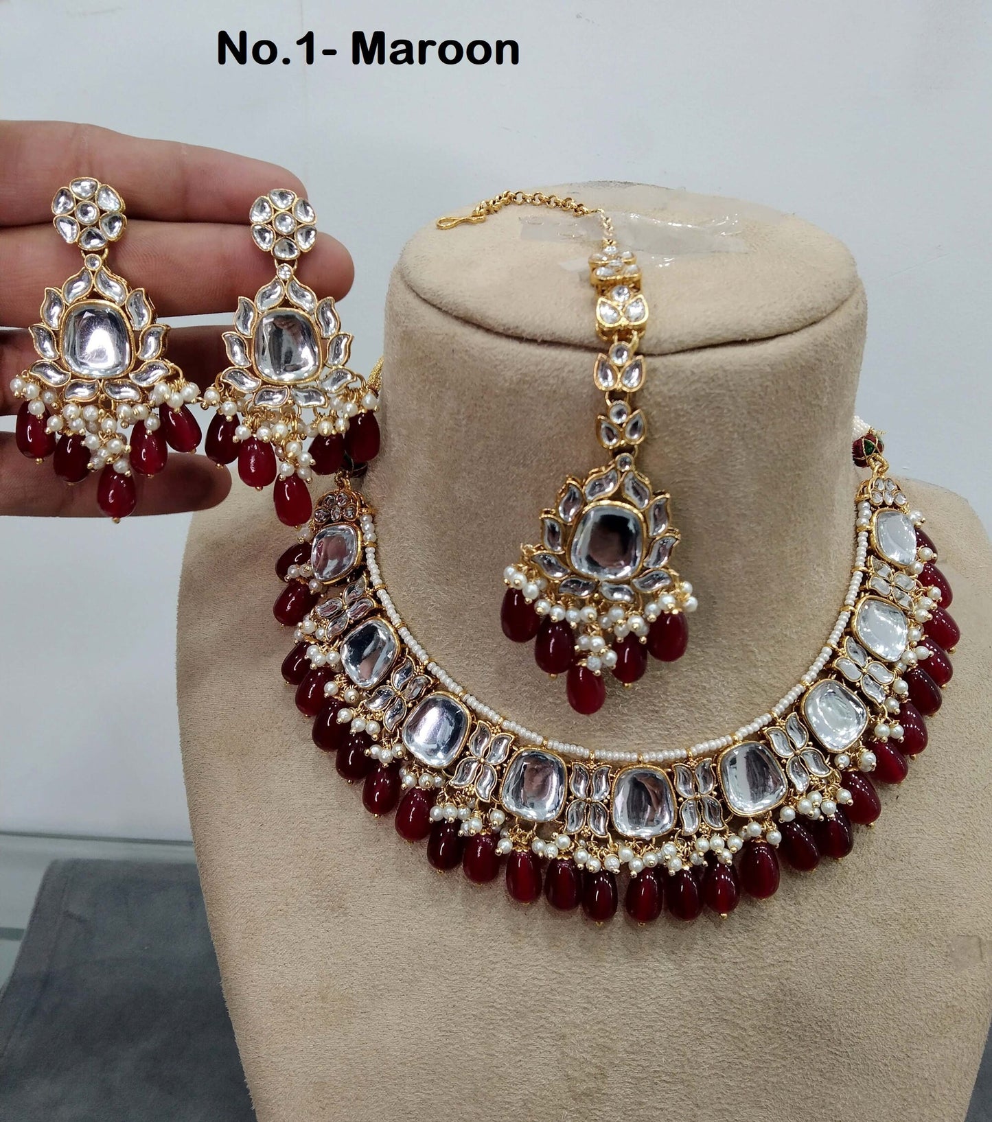 Indian Jewellery/ Gold Semi Bridal Kundan necklace Set Indian ruby, green, yellow,pastel green, rama green jones Wedding  Jewellery Necklace