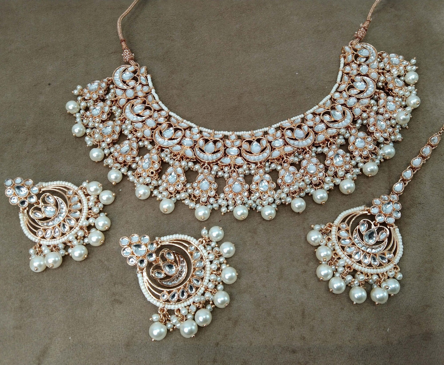Indian Jewellery/ Gold Bridal Kundan necklace Set Indian Maroon, Gold white, Rama Bridal Jewellery kaskade  kundan Necklace set