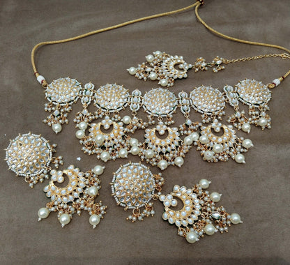 Indian Jewellery/ Gold Bridal Kundan necklace Set , Gold white , Mehndi Indian Eric Bridal Jewellery  kundan Necklace set