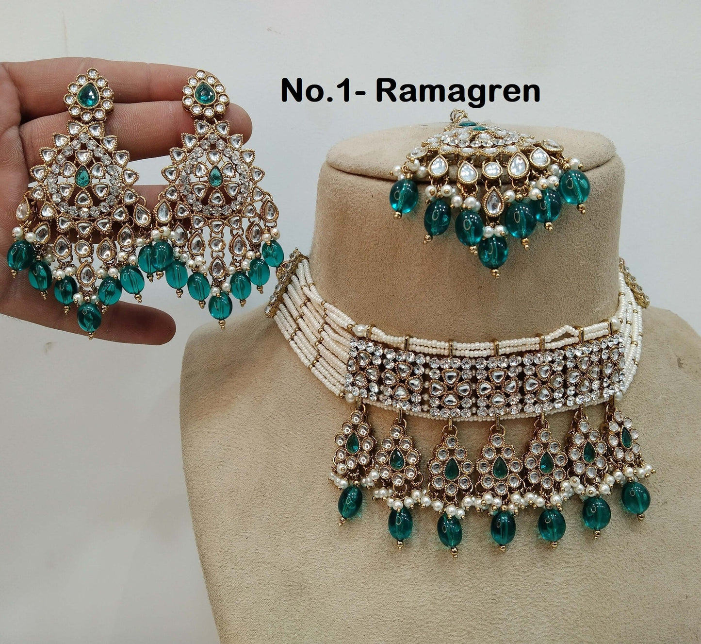 Ivory Indian jewellery Gold finish kundan Choker Set/Gold Rama green, dark pink, Gold white, maroon, sky blue Indian dina Jewellery Set/Indian Choker