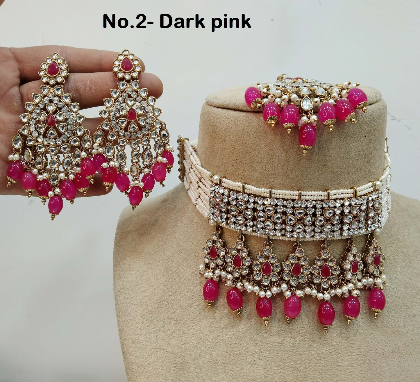 Ivory Indian jewellery Gold finish kundan Choker Set/Gold Rama green, dark pink, Gold white, maroon, sky blue Indian dina Jewellery Set/Indian Choker