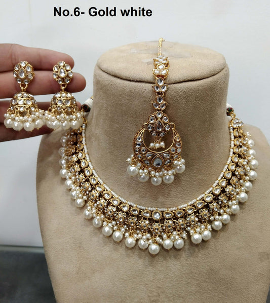 Indian Jewellery/ Gold Semi Bridal Kundan necklace Set Indian ruby, pink, peach , gajjri, skyblue, yellow, Peggy Wedding  Jewellery Necklace
