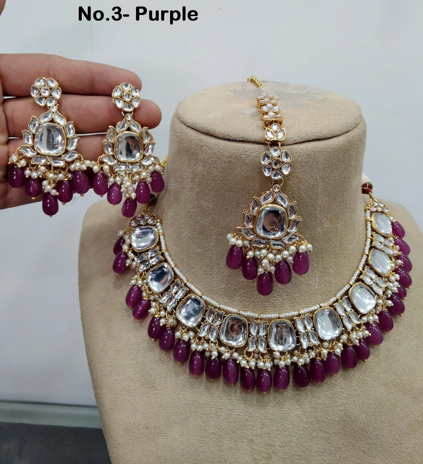 Indian Jewellery/ Gold Semi Bridal Kundan necklace Set Indian ruby, green, yellow,pastel green, rama green jones Wedding  Jewellery Necklace