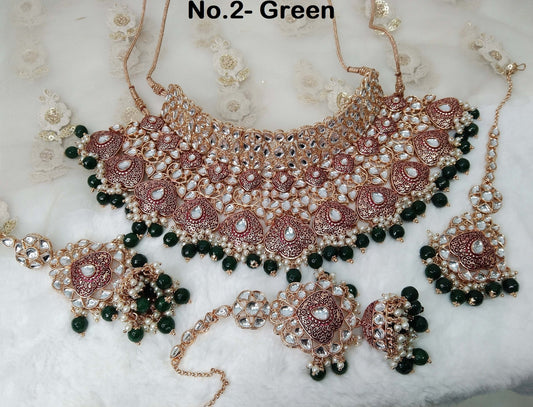 Indian  Jewellery ,Gold maroon,Green Kundan necklace Set Indian Wedding Semi Bridal Ethnic Bridal Necklace,bridesmaids set,Bridal set