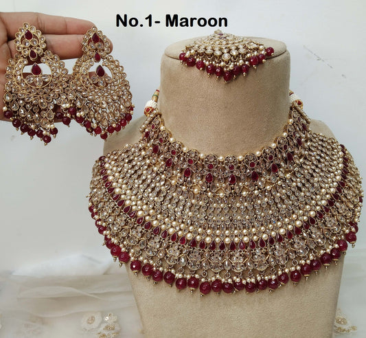 Buy Choker Set / Antique gold finish Maroon Indian jewellery Jewellery set /Indian semi bridal choke set/Bridesmaid Jewellery/Wedding jewelry set