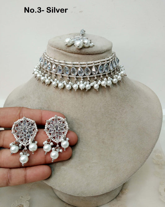 Silver Choker Necklace Set/ silver sky blue, Bollywood choker Set/Indian choker necklace set/Silver Jewellry/Zedd Women Necklace