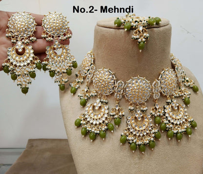 Indian Jewellery/ Gold Bridal Kundan necklace Set , Gold white , Mehndi Indian Eric Bridal Jewellery  kundan Necklace set