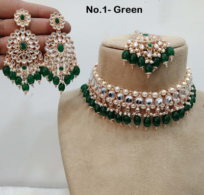 Ivory Indian jewellery Rose gold kundan Choker Set Necklace Earrings Set/Rose white, green, maroon Indian giare Jewellery Necklace Set/Choker Set