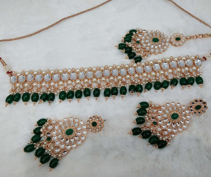 Ivory Indian jewellery Rose gold kundan Choker Set Necklace Earrings Set/Rose white, green, maroon Indian giare Jewellery Necklace Set/Choker Set