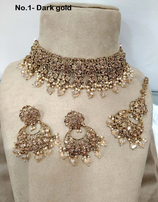 Choker Set Necklace Set/ Dark gold  choker set Jewellery set /Indian choker necklace set/Bridesmaid Jewellery