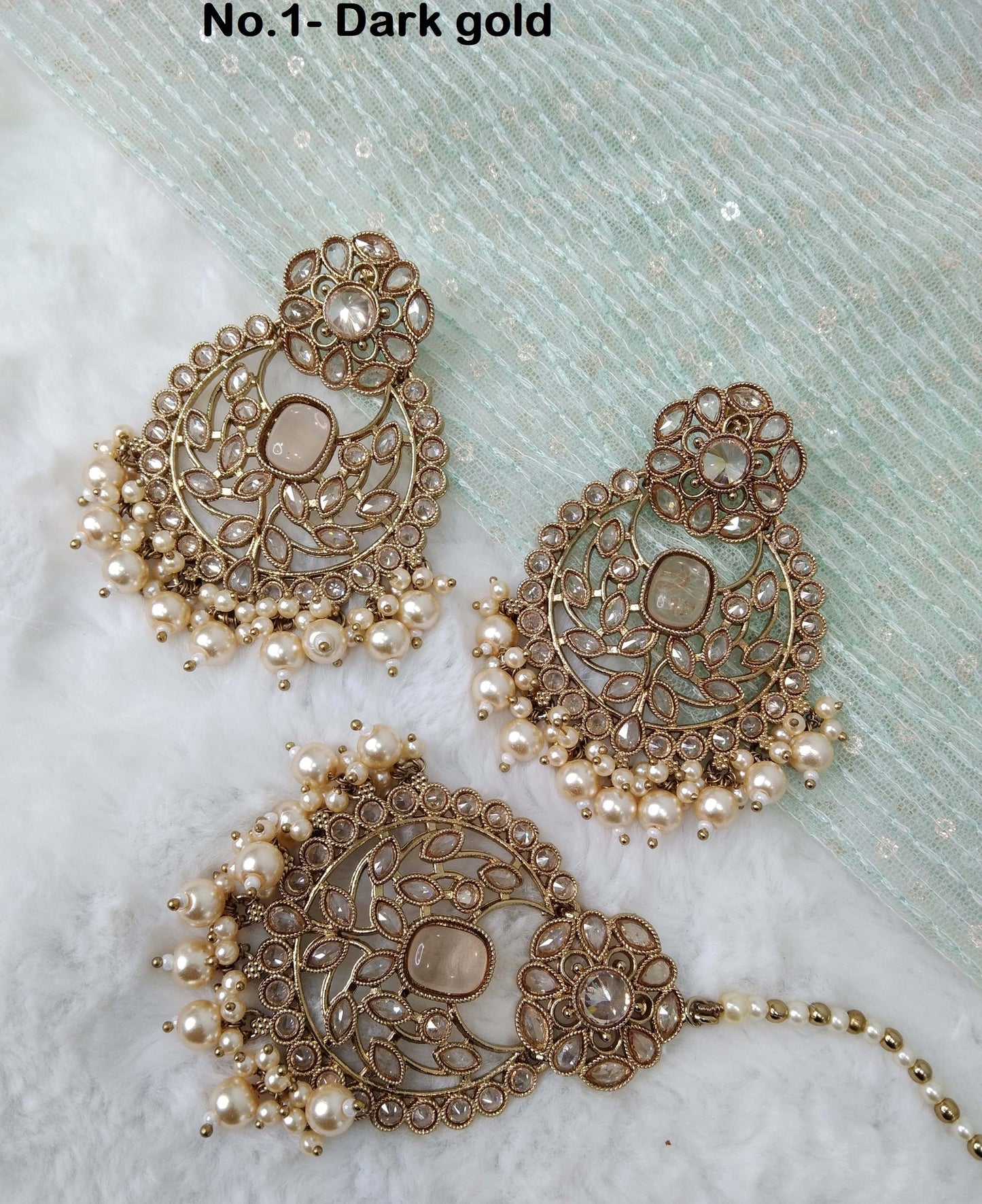 Indian Jewellery/Gold Indian Earrings Tikka Set/Pink,mint Indian Jhumka Jhumki Earrings Set Jewellery/Wedding Bridal Bollywood Jewellery Set