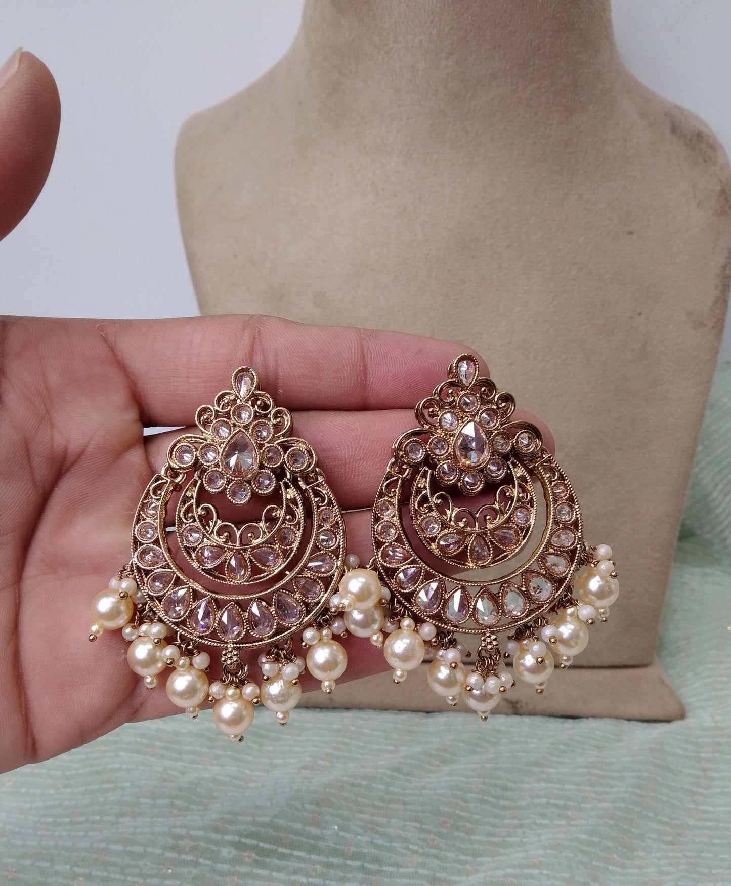 Indian Jewellery/Gold Indian Earrings Tikka Set/Pink,mint Indian Jhumka Jhumki Earrings Set Jewellery/Wedding Bridal Bollywood Jewellery Set