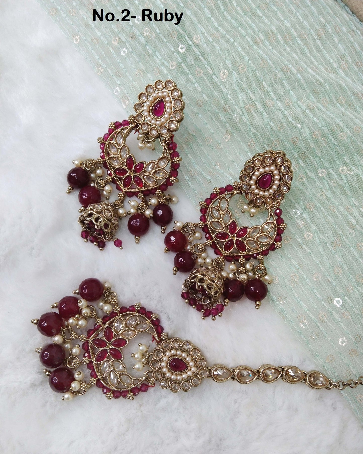 Indian Jewellery/Gold Indian Earrings Tikka Set/Indian dark gold, silver, peach, yellow Earrings Set Jewellery/ Bridal Bollywood Jewelry Set