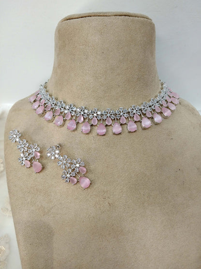Cubic Zirconia Diamond choker Earrings set, silver Bridal choker earrings jewelry statement necklace set CZ choker necklace rita set