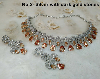 Cubic Zirconia Diamond choker Earrings set, silver Bridal choker earrings jewelry statement necklace set CZ choker necklace rita set