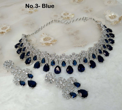 Cubic Zirconia Diamond choker Earrings set, silver Bridal choker earrings jewelry statement necklace set CZ choker necklace rita set