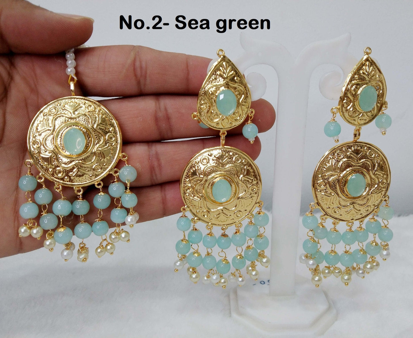 Jadau Earrings Tikka Jadau Gold Plat Navrattan /India Punjabi Tikka Set/ Punjabi Multicolor Indian Jewellery/Muslim Jhumki Set