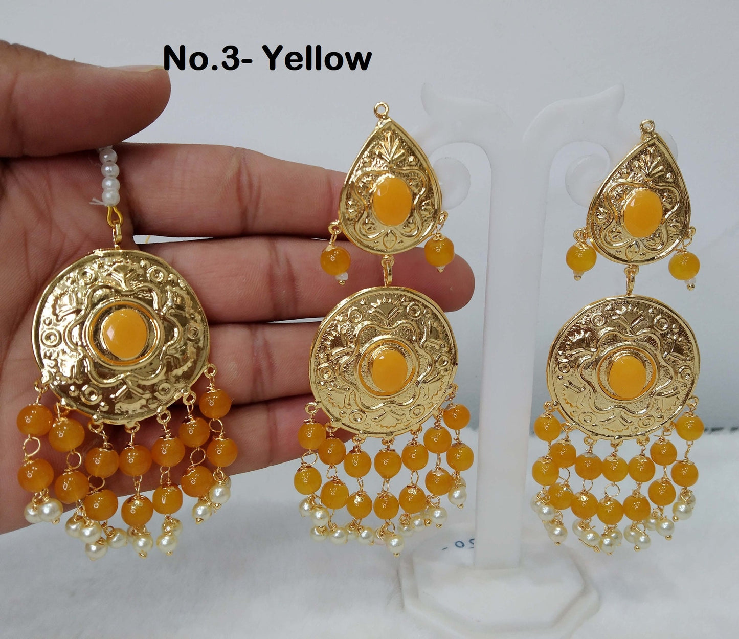 Jadau Earrings Tikka Jadau Gold Plat Navrattan /India Punjabi Tikka Set/ Punjabi Multicolor Indian Jewellery/Muslim Jhumki Set