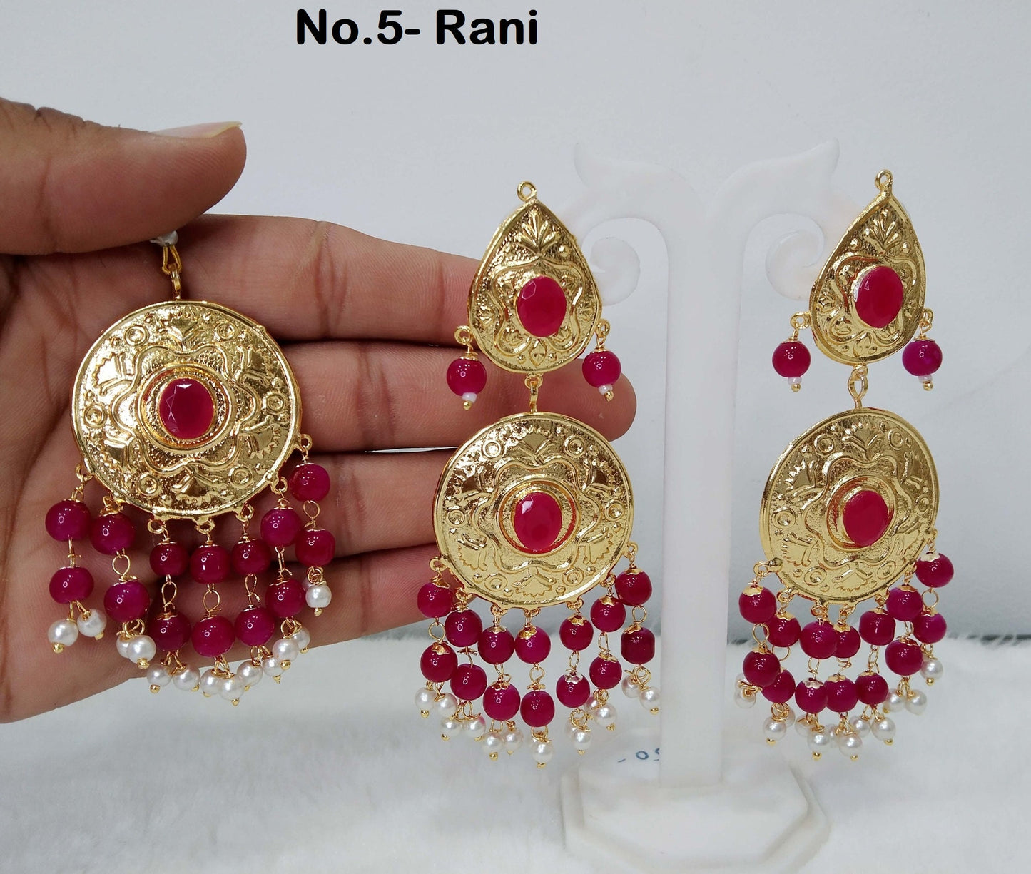 Jadau Earrings Tikka Jadau Gold Plat Navrattan /India Punjabi Tikka Set/ Punjabi Multicolor Indian Jewellery/Muslim Jhumki Set