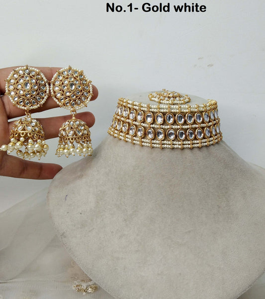 Indian Jewellery Choker Gold Bridal Kundan Choker necklace Set/Gold Choker Indian Wedding Semi Bridal Jewellery Necklace