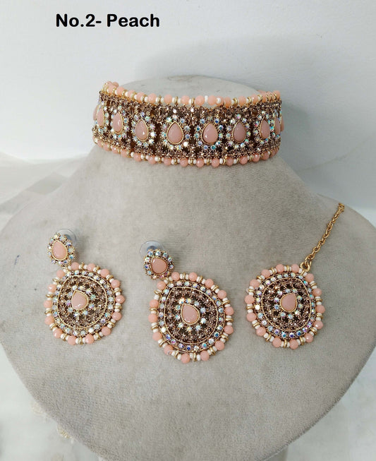 Buy Choker Set Gold Choker Set/ Bollywood Jewellery/dark gold Indian choker purple, peach choker set/ Bridesmaid Jewellery/Women Necklace set