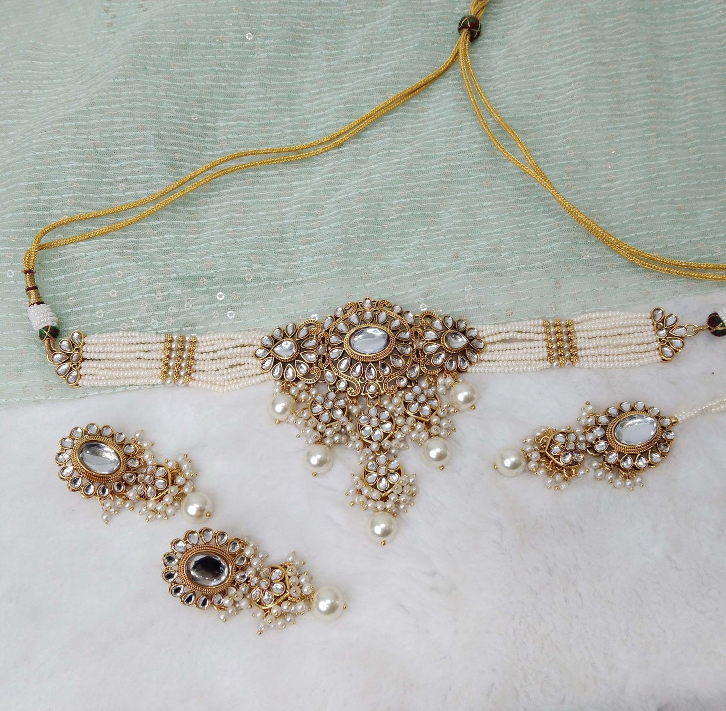kundan Choker Set Necklace Earrings Set/Maroon, Gold White  choker set Indian Jewellery Necklace Set/Indian heena Choker Set