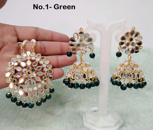 Indian Earrings Jhumka Jadau Gold Plated jadau mirror Earrings Tikka /Indian Jhumka Tikka Set/ Punjabi Indian Jewellery