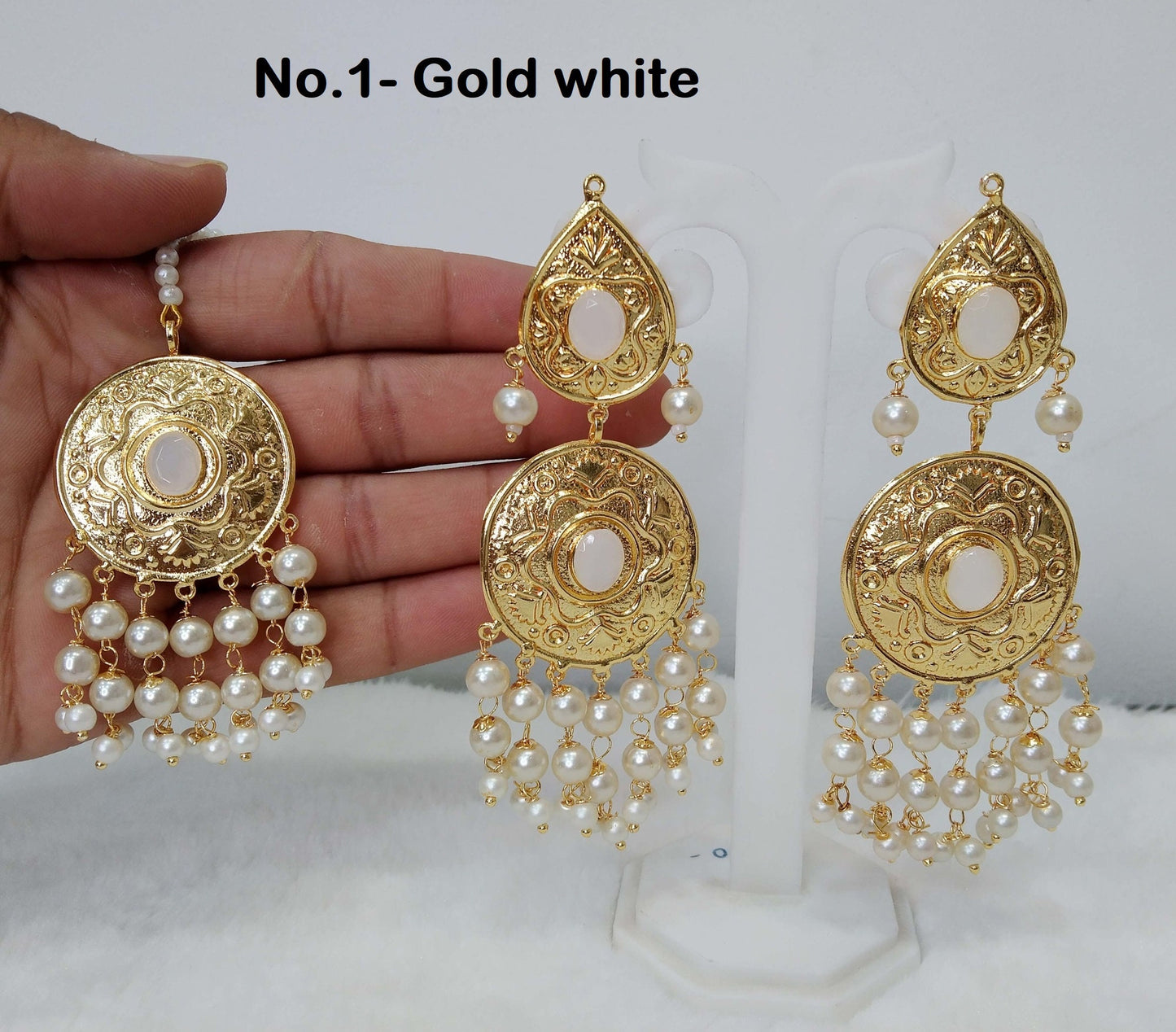 Jadau Earrings Tikka Jadau Gold Plat Navrattan /India Punjabi Tikka Set/ Punjabi Multicolor Indian Jewellery/Muslim Jhumki Set