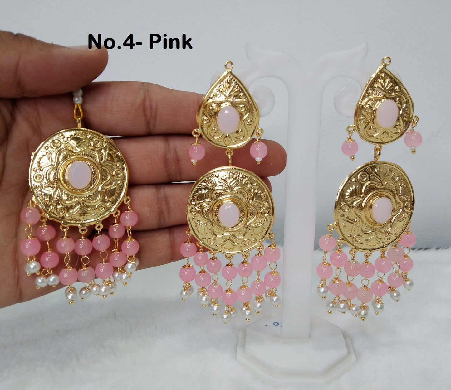 Jadau Earrings Tikka Jadau Gold Plat Navrattan /India Punjabi Tikka Set/ Punjabi Multicolor Indian Jewellery/Muslim Jhumki Set