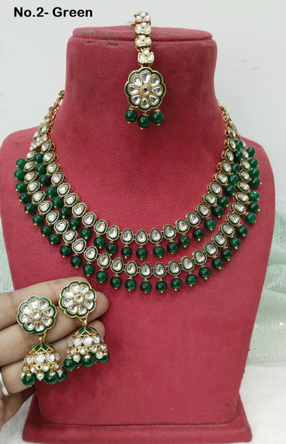 Ivory Indian  Jewellery , Kundan Layered necklace Set Indian Wedding Semi Bridal Ethnic Bridal tiles Necklace, bridesmaids set, Punjabi set