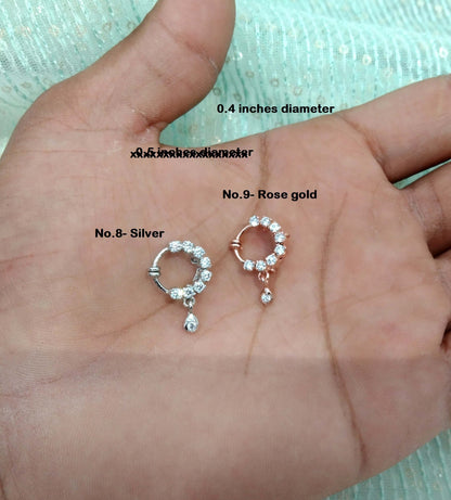 Indian Jewellery Nose Pin Clip On Clasp pin wedding Nathini/Non Pierced rose gold  Clip On Nose Pin/Bollywood Jewellery/Nose Pin