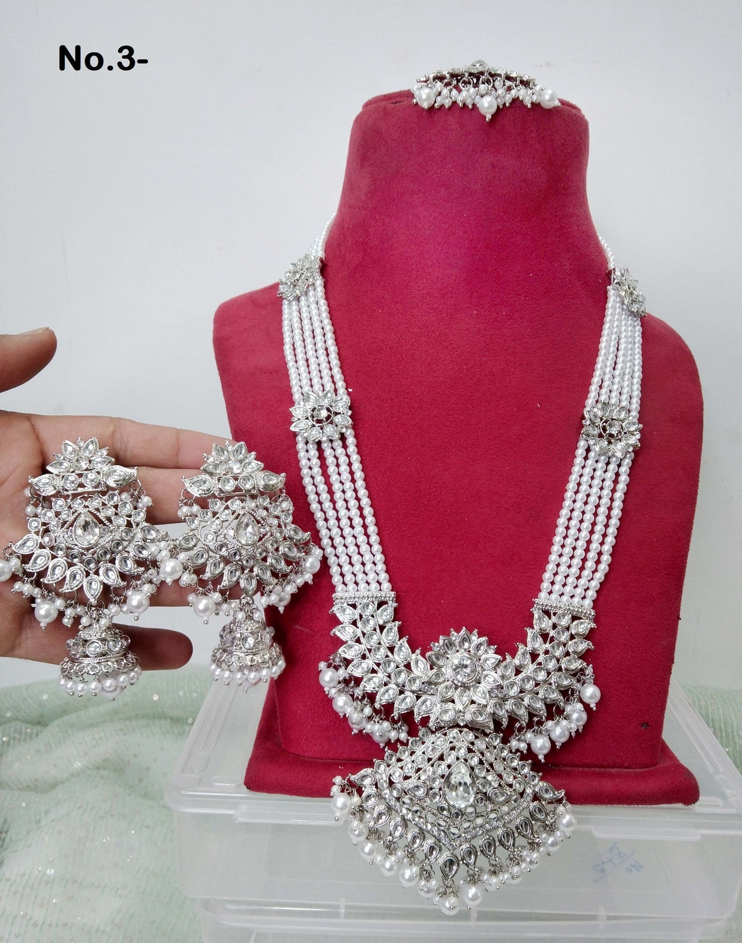 Rani Haar Kundan long Necklace Set/Silver Indian Necklace Set/ Indian kundan Jewellery/Muslim Long Necklace Set