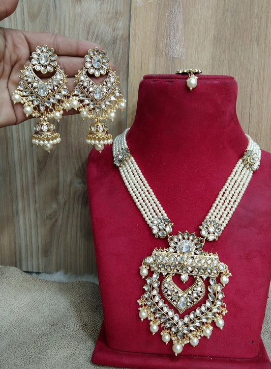 Rani Haar Kundan long Necklace Set/Gold  Indian Necklace Set/ Indian kundan Jewellery/Muslim Long Necklace Set