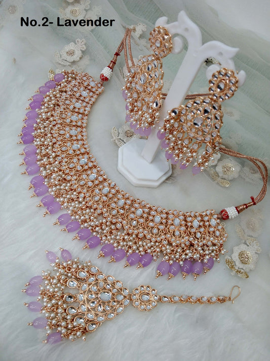 Indian Jewellery/Bridal Rose pink, Maroon, Lavender, Pastel green, Rani Kundan necklace Set/Indian Wedding Kundan Sili Jewellery Necklace