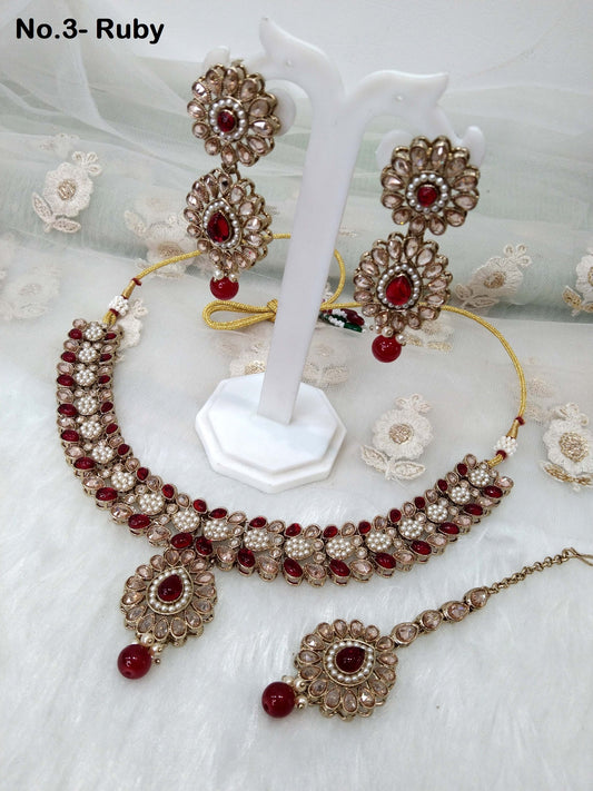 Indian  Jewellery/Mehndi polish dark gold necklace Set/Bollywood Indian Jewelry Jewellery tina Set /Bridesmaid sets/ Champagne stones