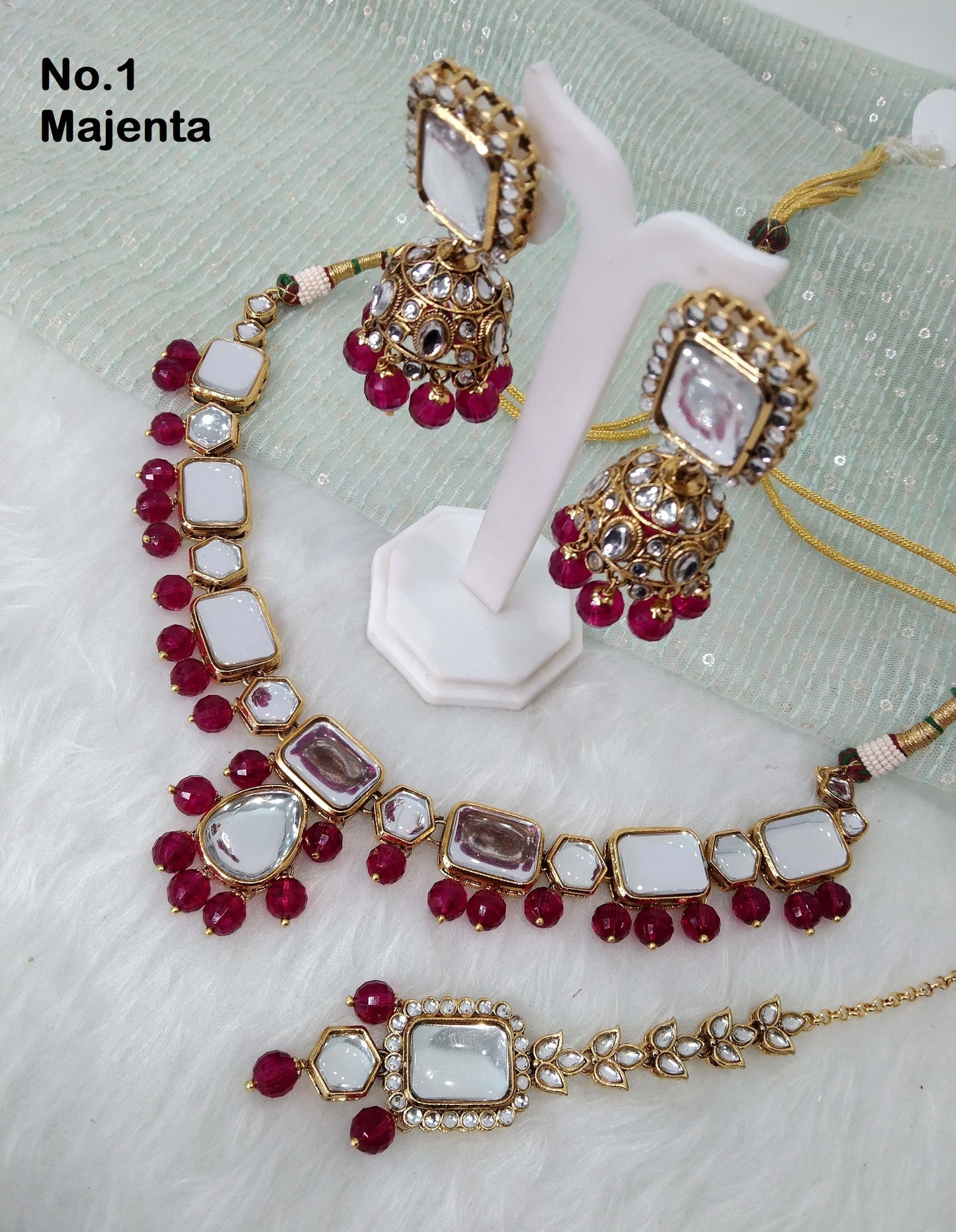 Indian  Jewellery Kundan Necklace Set/Gold pastel green, majenta, perry Bollywood Wedding Necklace Jewelry Set/Bridal jewellery