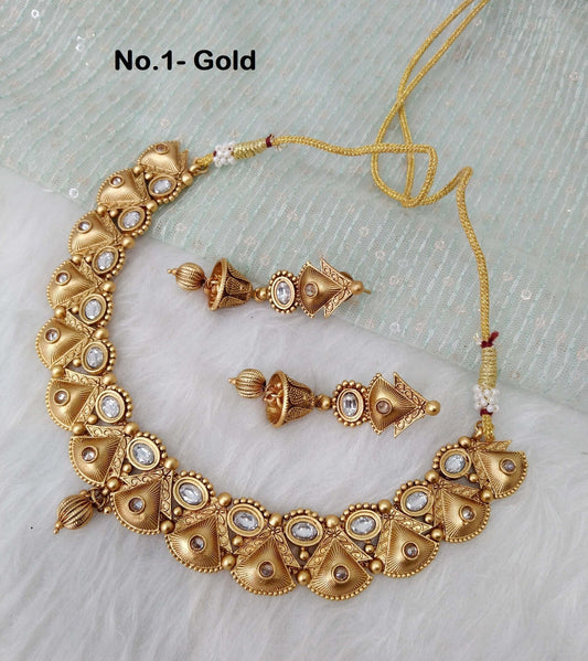 Indian  Jewellery / Gold Finish necklace set/ Wedding bridal Ethnic Jewelry Bollywood Necklace set
