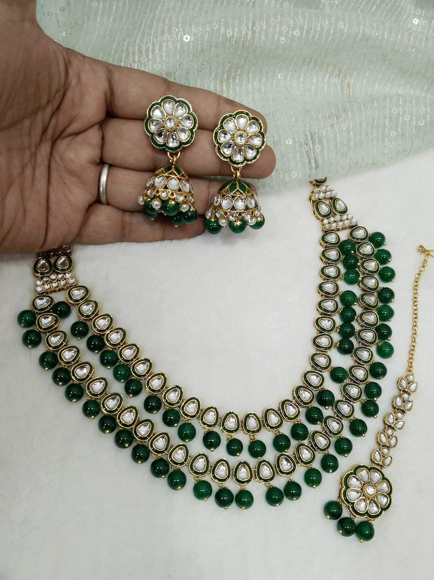 Ivory Indian  Jewellery , Kundan Layered necklace Set Indian Wedding Semi Bridal Ethnic Bridal tiles Necklace, bridesmaids set, Punjabi set