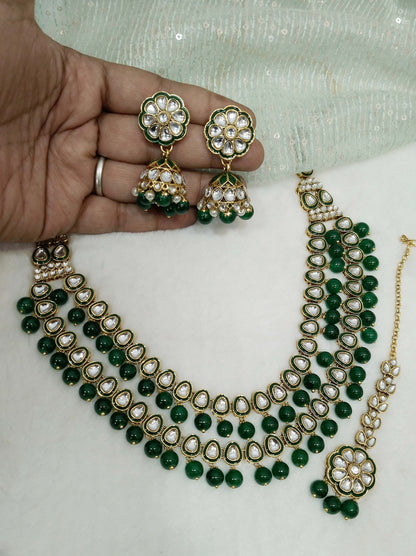 Ivory Indian  Jewellery , Kundan Layered necklace Set Indian Wedding Semi Bridal Ethnic Bridal tiles Necklace, bridesmaids set, Punjabi set