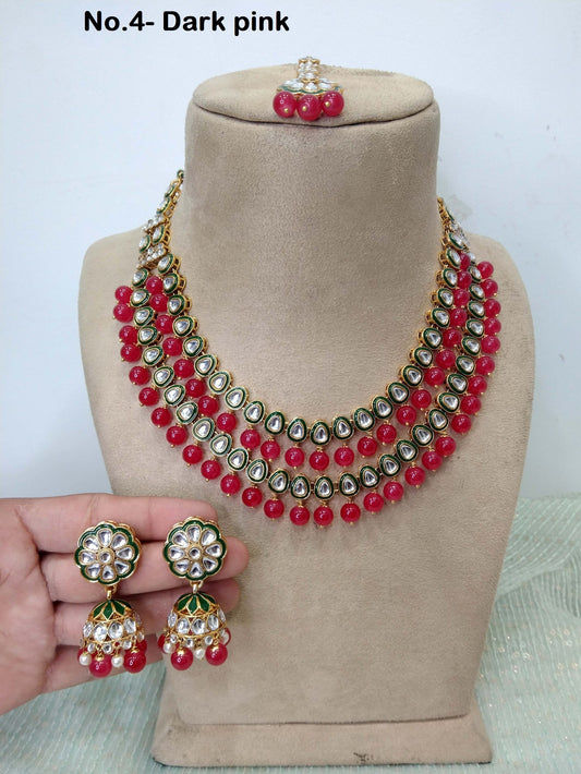 Ivory Indian  Jewellery , Kundan Layered necklace Set Indian Wedding Semi Bridal Ethnic Bridal tiles Necklace, bridesmaids set, Punjabi set