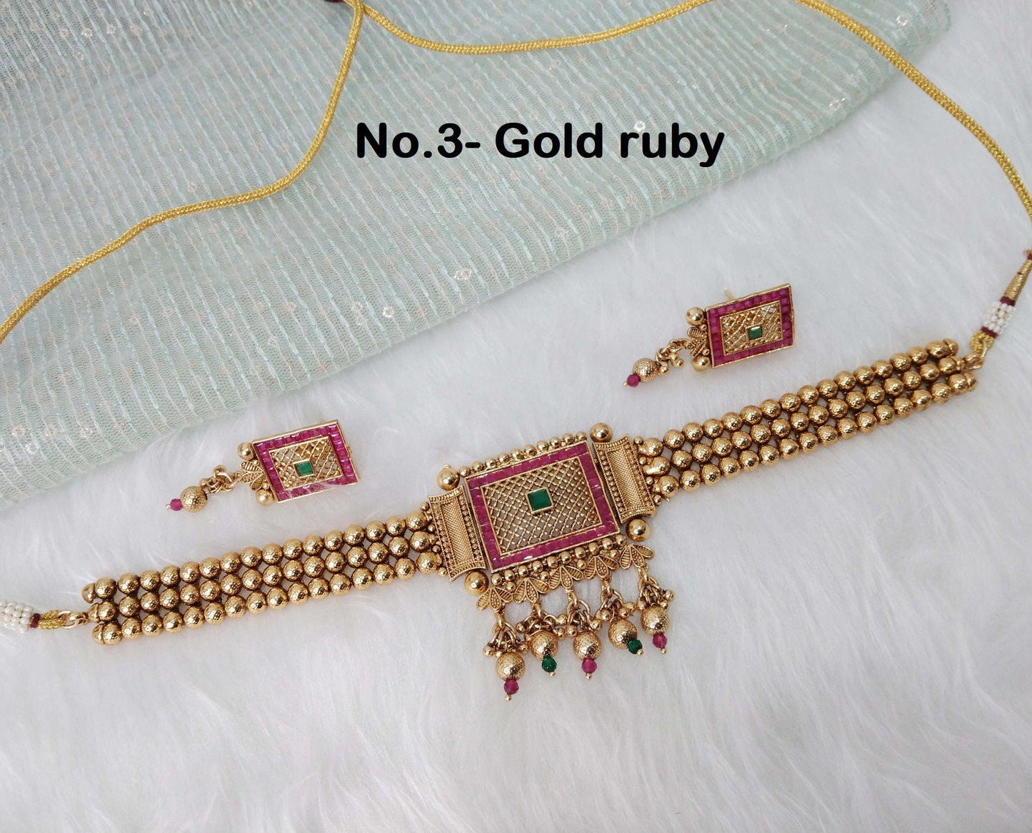 Indian Gold  Jewellery  choker set/Ruby Choker Set Bollywood Style Gold Finish South alia Indian bridal Jewellery
