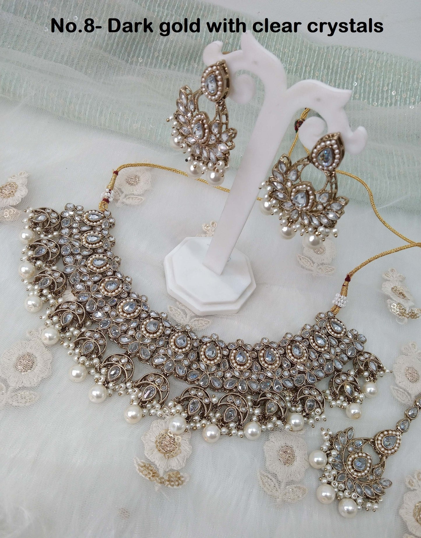 Indian Jewellery Gold Bollywood Necklace Set/ Dark gold, Maroon Jewelry/Wedding Crystal Semi Bridal jani Ethnic Set