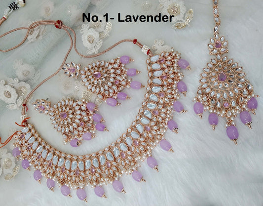 Indian Jewellery/Bridal Rose pink, Lavender Kundan necklace Set/Indian Wedding Kundan sachin Jewellery Necklace