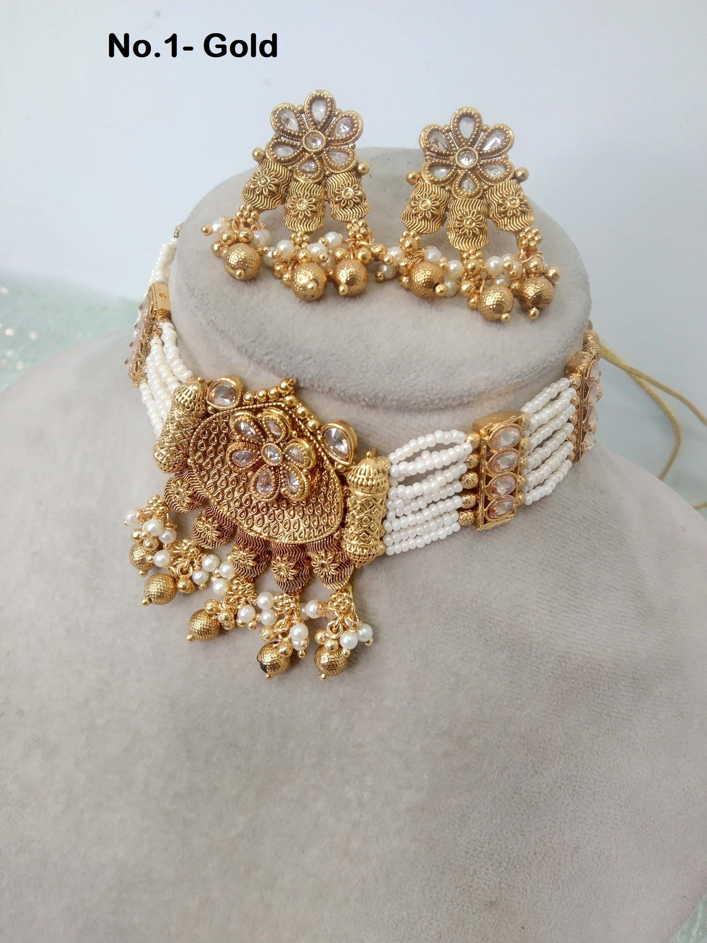 Indian Polki  Jewellery Necklace Set/ Bollywood Style Gold choker set  Finish South Indian bridal rishi Jewellery