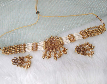 Indian Polki  Jewellery Necklace Set/ Bollywood Style Gold choker set  Finish South Indian bridal rishi Jewellery