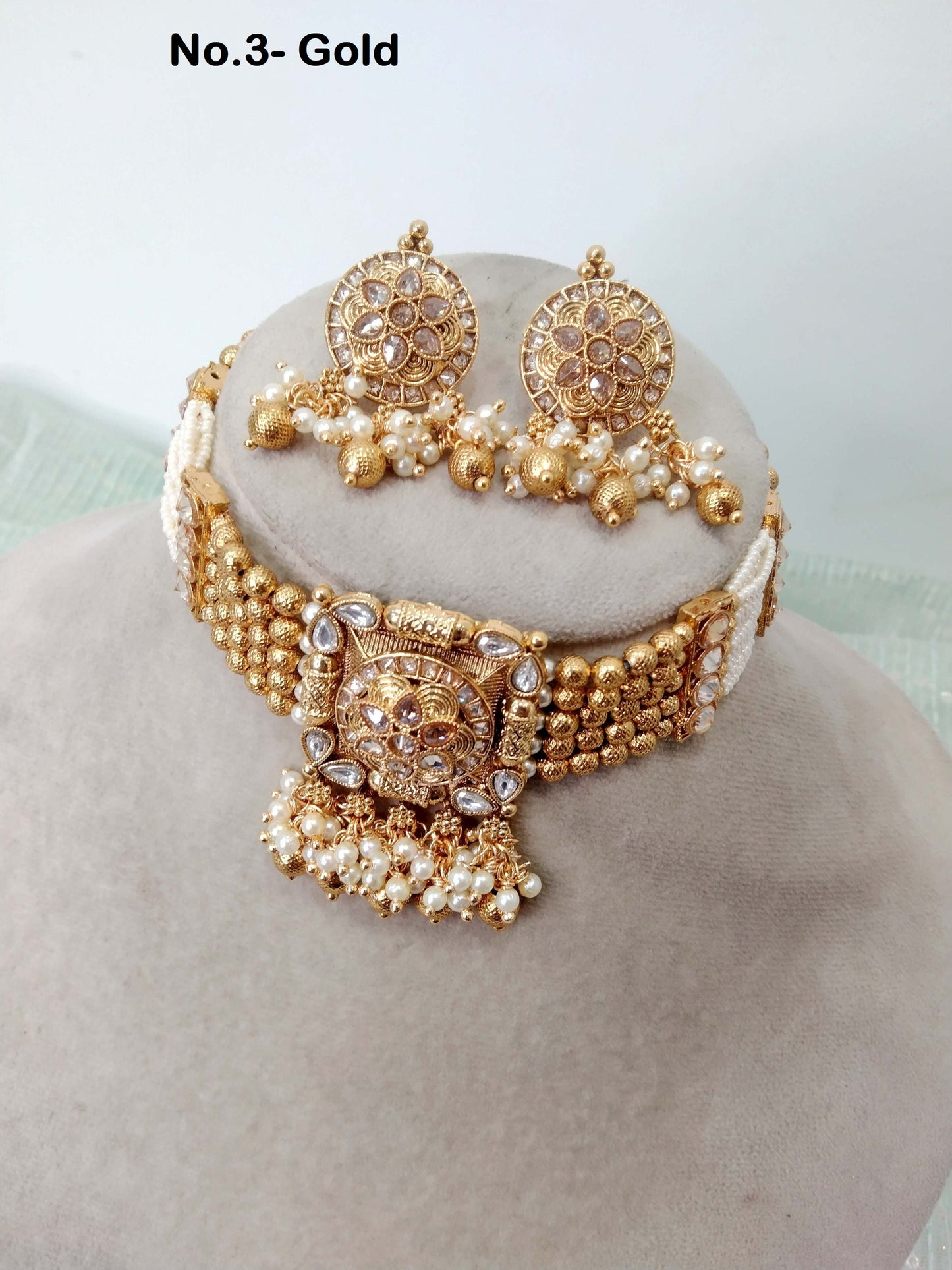 Indian Polki  Jewellery Necklace Set/ Bollywood Style Gold choker set  Finish South Indian bridal rishi Jewellery