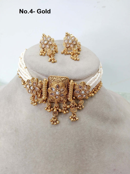 Indian Polki  Jewellery Necklace Set/ Bollywood Style Gold choker set  Finish South Indian bridal rishi Jewellery