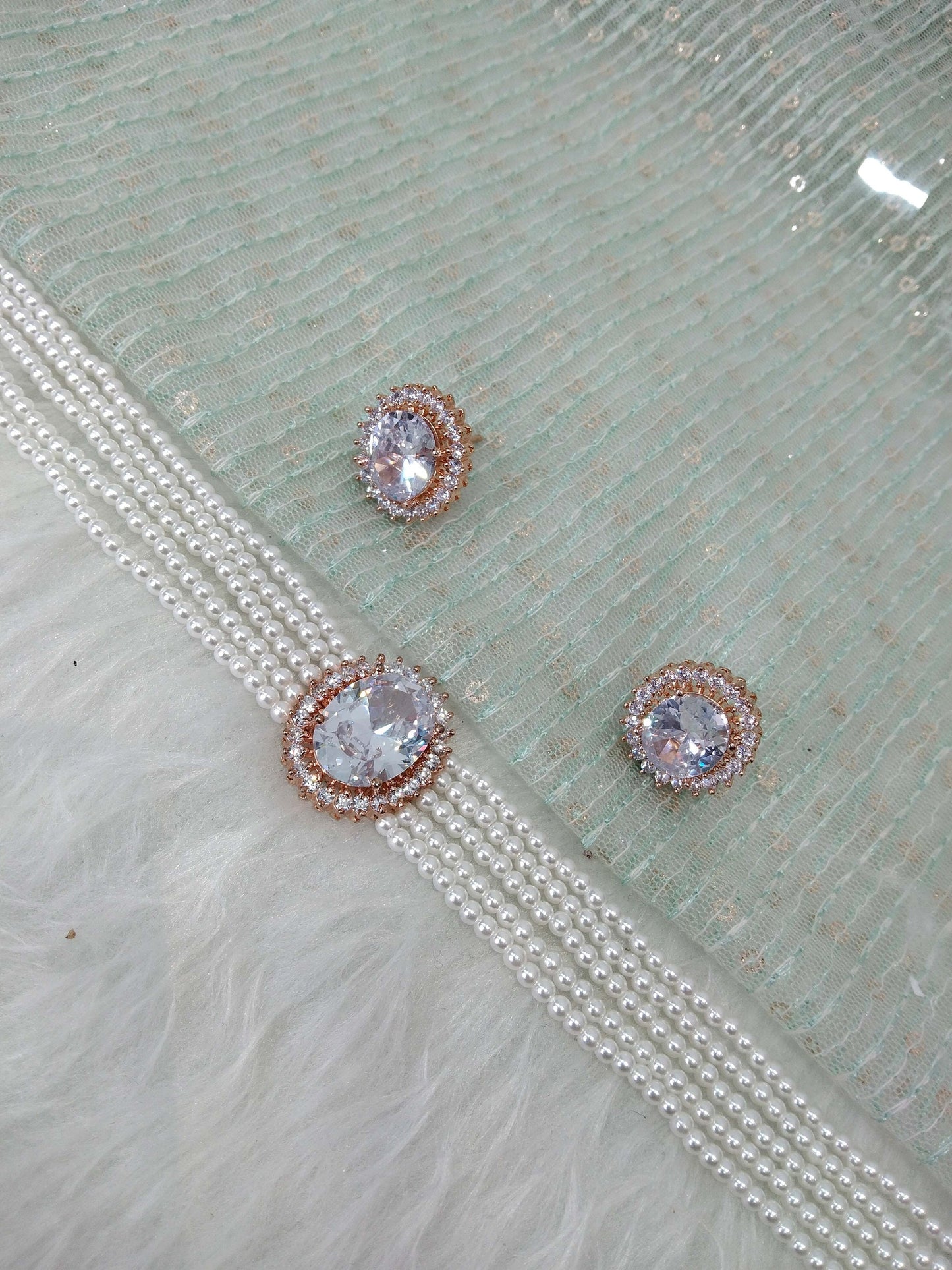 Cubic Zirconia Diamond choker Earrings set, silver, rose gold, silver maroon Bridal choker earrings jewellery statement necklace set CZ choker